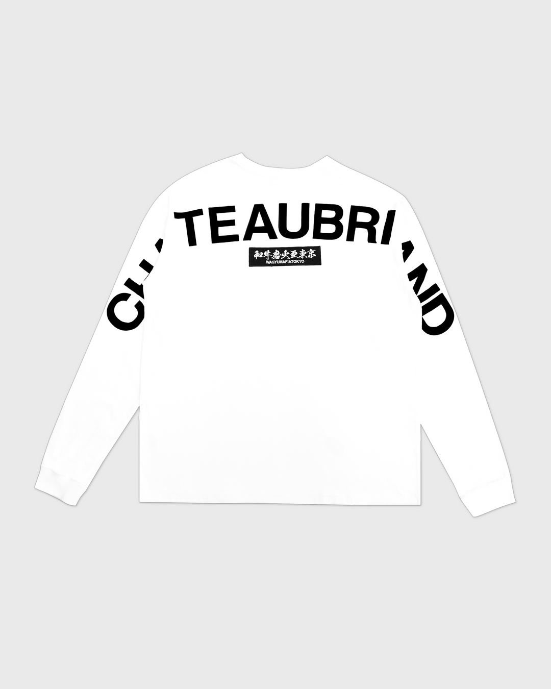 ラージインLabel白バッテンシヨルターバックCBS日本公式アカウント03 CHATEAUBRIAND BACKPRINT LONG T-SHIRT WHITE KANJI TAG